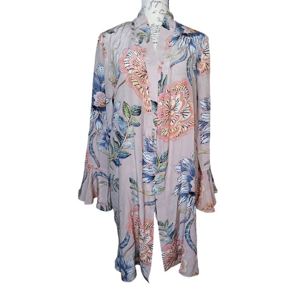 Stone Cold Fox Besos Short Robe, 100% Silk, Light Pink, Floral Medium/Large READ - Picture 2 of 8